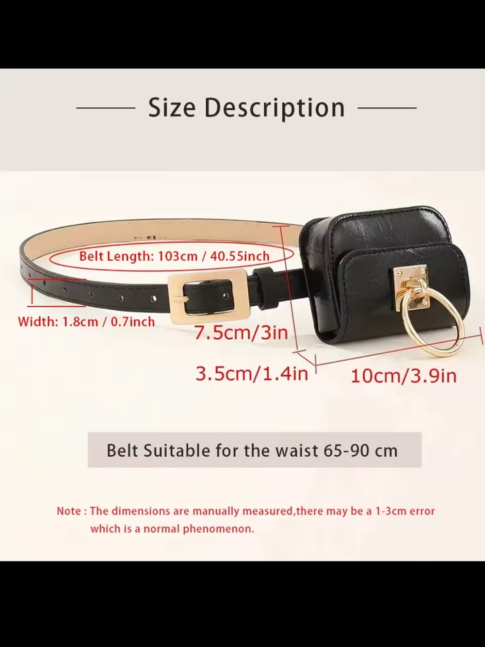 Lux mini bag Black Leather Belt Bag with Gold Ring Accent - Picture 2 of 7